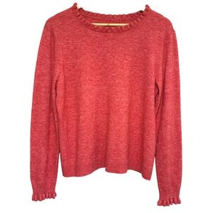 Sundance Ruffle Trim Sweater Womens M Coral Wool Blend Knit Feminine Preppy
